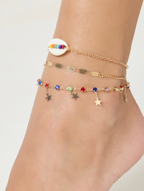 Buy Set of 3 Drop Star Chain Anklet Gold For Women Styli Saudi