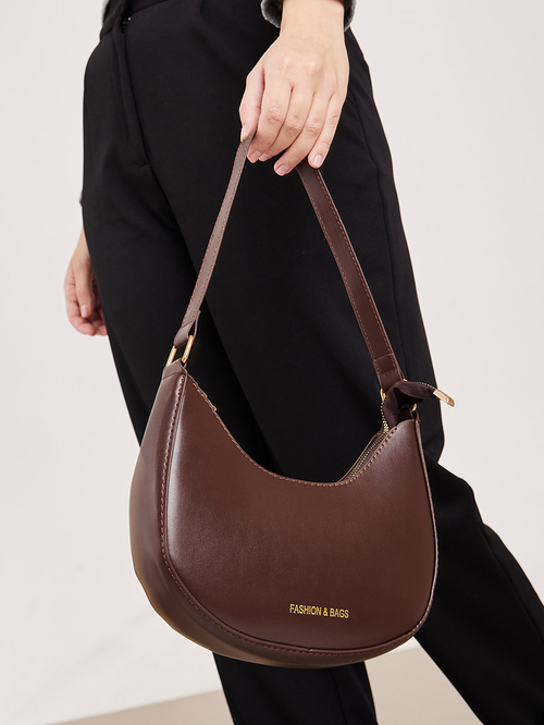 Buy Half Moon Shape Bag with Zip Closure Brown For Women Styli Saudi