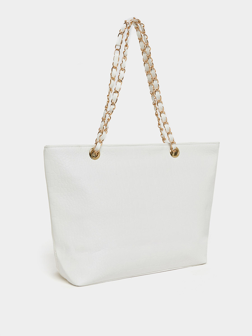 Buy Croc Textured Chain Strap Tote Bag White For Women Styli Saudi