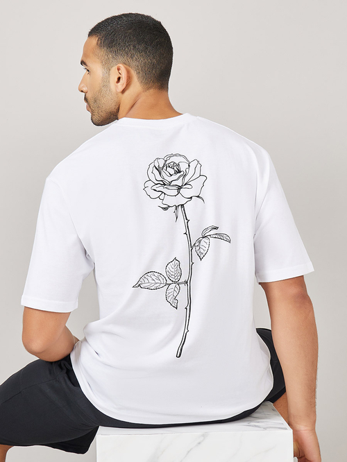 Buy Back Rose Printed Oversized T Shirt White For Men Styli UAE