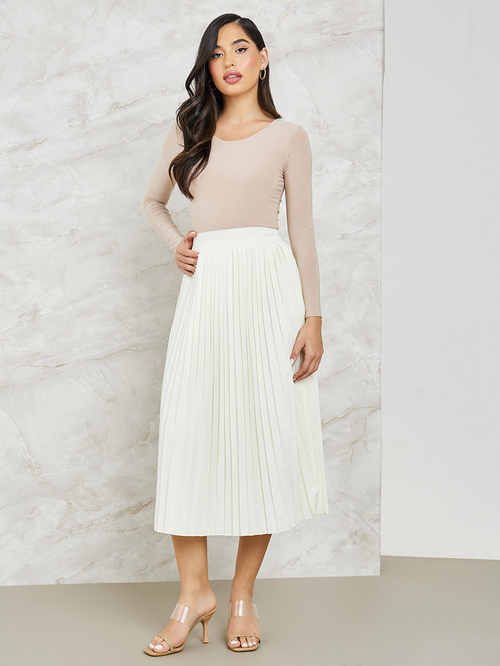 Buy Pleated A Line Midi Skirt Cream For Women Styli Saudi