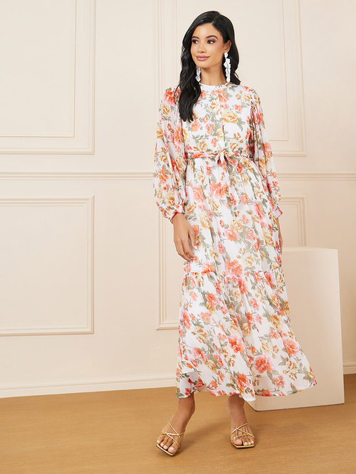 Floral print self tie maxi dress online