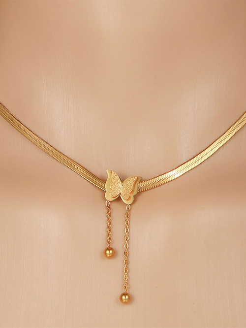 Buy Butterfly Pendant Necklace with Lobster Clasp Closure Gold For Women Styli UAE