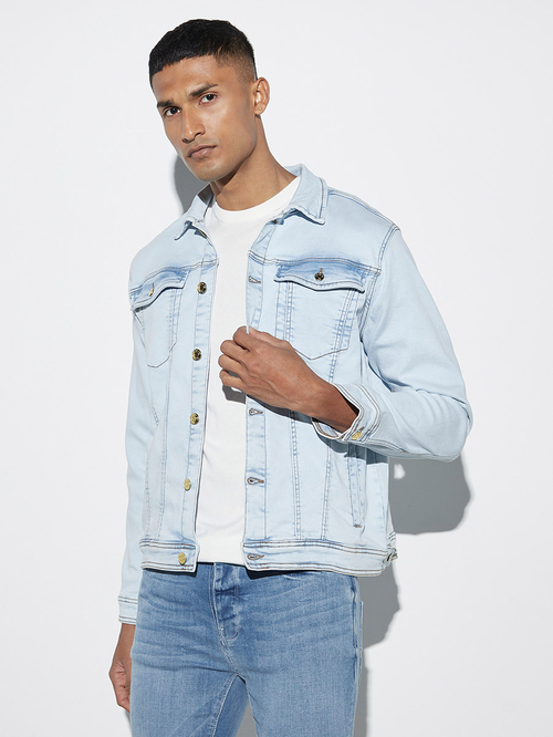 Buy Regular Fit Denim Jacket with Flap Pocket Blue For Men Styli Kuwait
