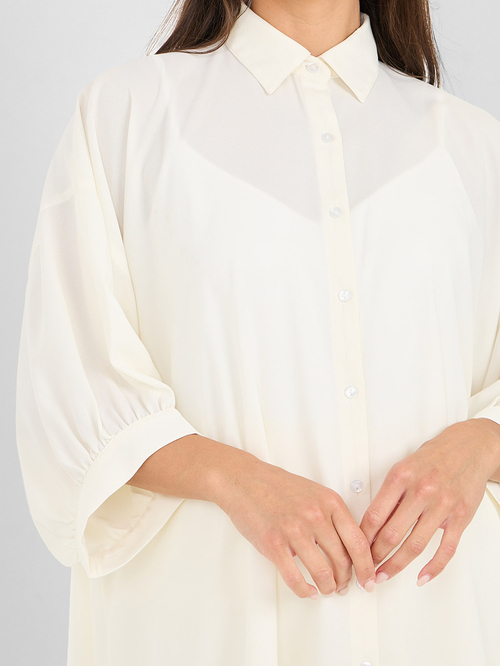 Buy Oversized Drop Shoulder High Low Hem Longline Shirt Off White For Women Styli UAE