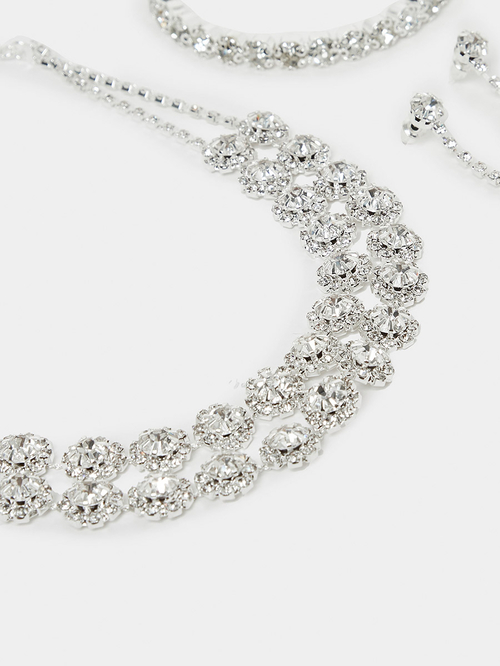 Buy Embellished Faux Crystal Earrings Bracelet Necklace Jewelry Set Silver For Women Styli UAE