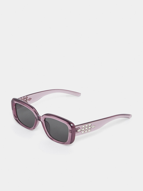 Buy Full Rim Rectangle Sunglasses with Embellished Temple Detail Purple For Women Styli UAE