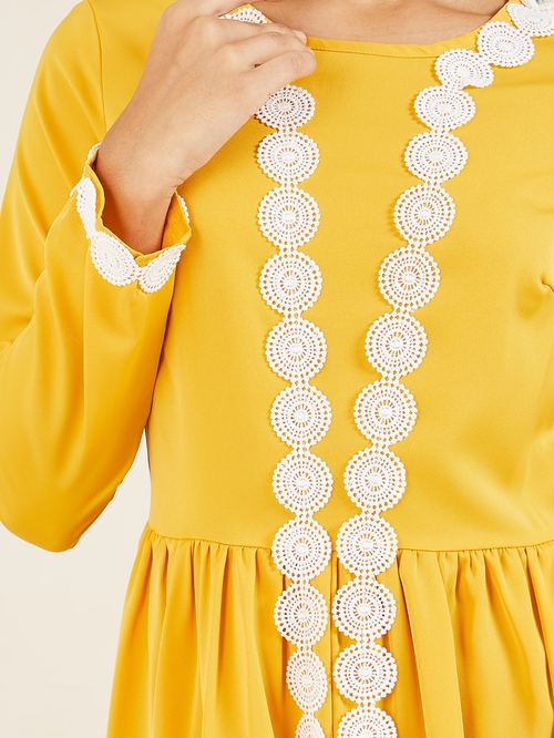 Buy Embroidered Ruffle Hem A Line Maxi Dress Yellow For Women Styli UAE
