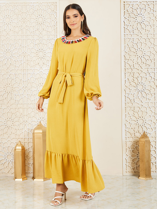 Yellow tassel dress online