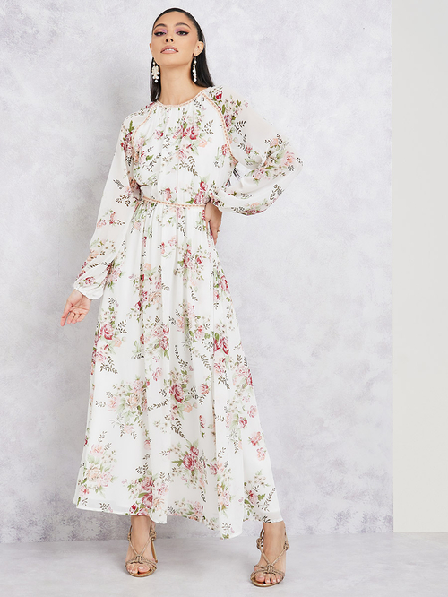 Floral print lace dress sales