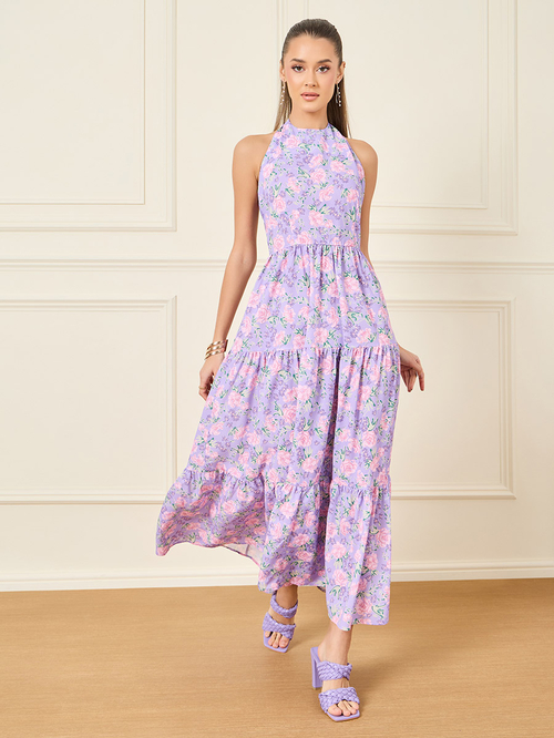 Halter neck purple dress clearance