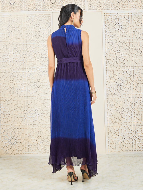 Buy Sleeveless Halter Neck Aline Maxi Dress Blue For Women Styli Saudi