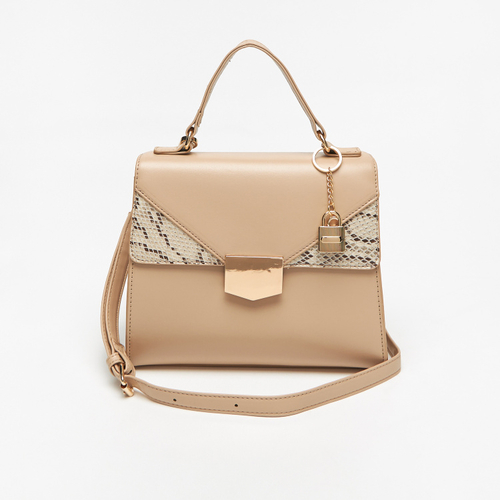 Buy Animal Print Satchel Bag with Charm Detail Brown For Women Styli Saudi