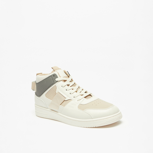 Buy Panelled High Top Sneakers with Lace Up Beige For Men | Styli UAE