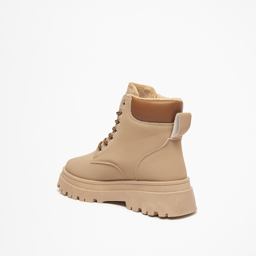 Buy Solid Lace Up Ankle Combat Boots Brown For Women Styli UAE