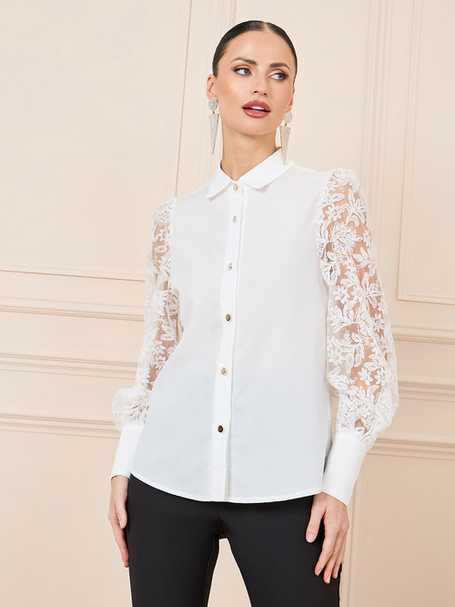 White shirt with lace sleeves cheap