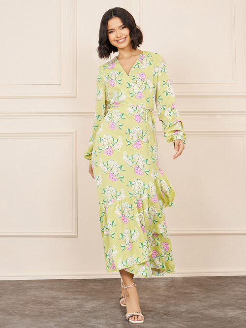 Yellow wrap maxi dress discount