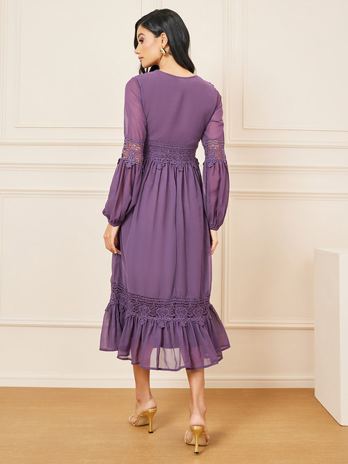 Embroidered ruffle sleeve midi dress shop