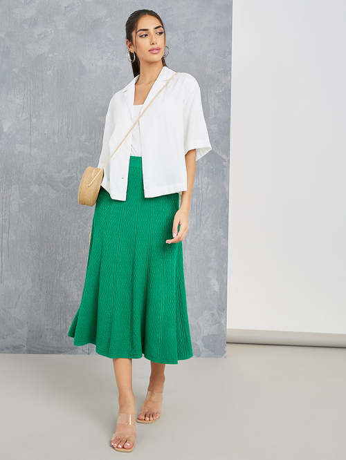 Buy Textured Knit A Line Midi Skirt Green For Women Styli Saudi