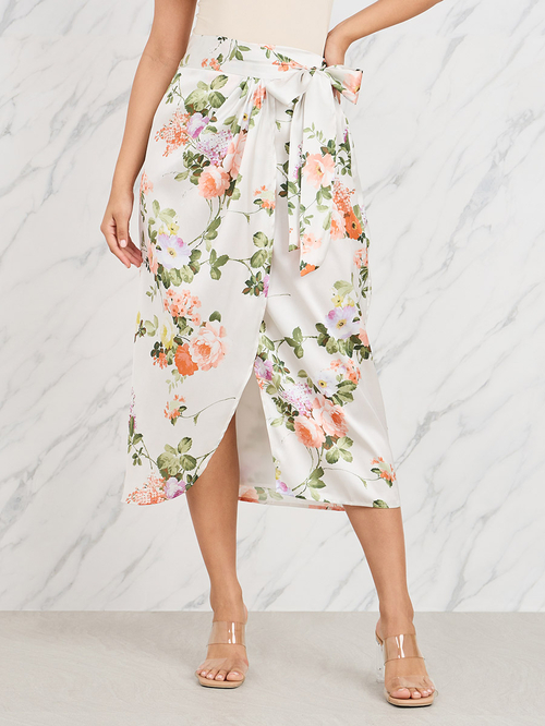 Cream wrap midi skirt online