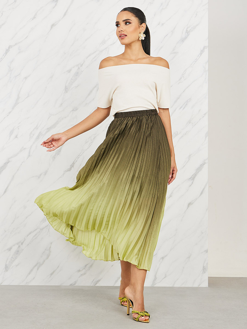 Buy Ombre Pleated A Line Maxi Skirt Green For Women Styli Kuwait