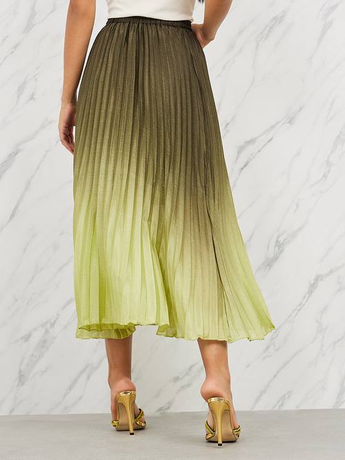 Buy Ombre Pleated A Line Maxi Skirt Green For Women Styli Kuwait