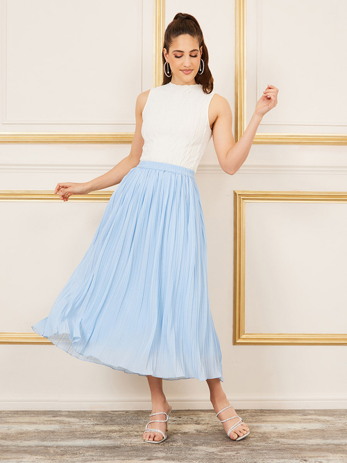 Buy Embellished Pleated Midi Skirt Light Blue For Women Styli Saudi