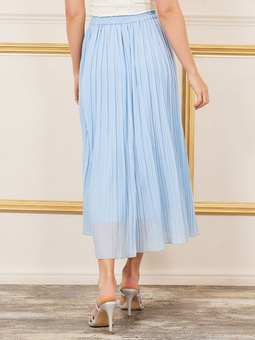 Buy Embellished Pleated Midi Skirt Light Blue For Women Styli Saudi