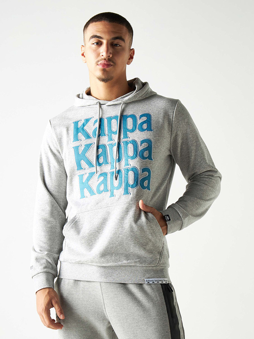 Buy Logo Graphic Print Hoodie with Kangaroo Pocket Grey For Men Styli Saudi