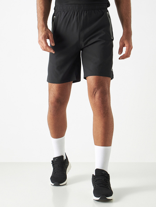 Buy Solid Active Shorts with Zipper Pockets Black For Men Styli UAE
