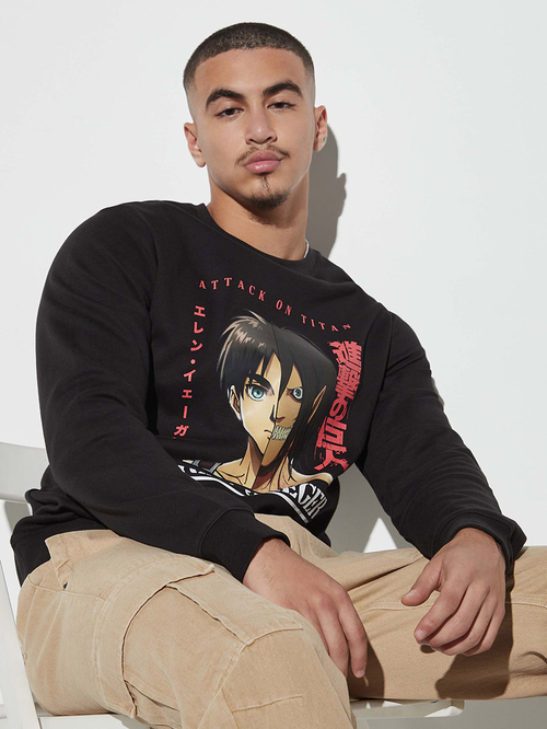 Buy Eren Yeager Graphic Print Sweatshirt Black For Men Styli Saudi