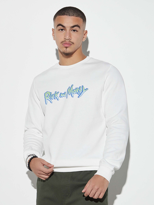 Buy Rick and Morty Graphic Print Sweatshirt White For Men Styli Saudi