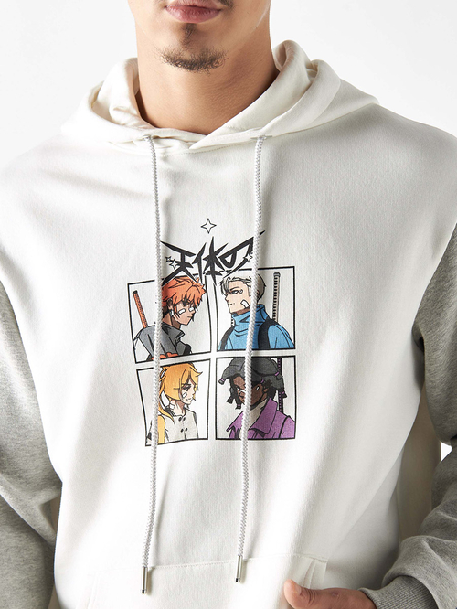 Buy Oversized Celestial Anime Print Hoodie Cream For Men Styli Saudi