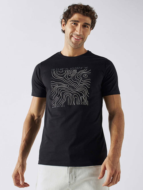 Buy Graphic Print Regular Fit Crew Neck T Shirt Black For Men Styli Saudi
