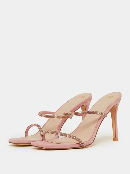 Buy Embellished Double Strap Stiletto Heels Pink For Women Styli UAE