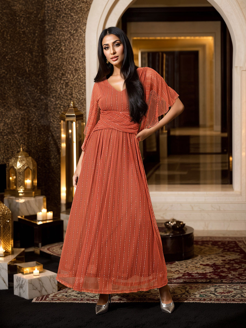 Frill sleeves gown shop