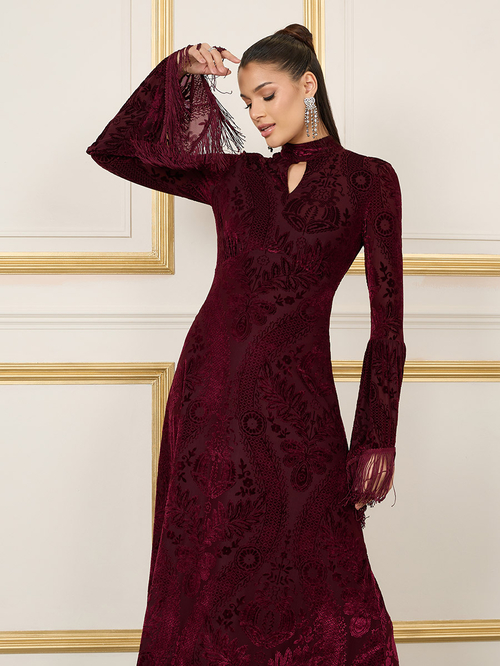 Burgundy tassel dress outlet