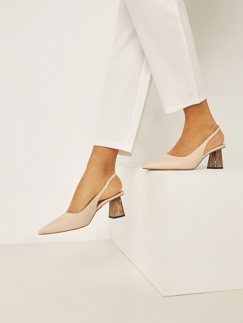 Buy Slingback Block Heel Pumps Nude For Women Styli UAE