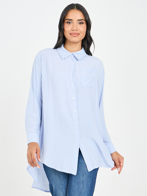 Buy Solid High Low Hem Tunic Shirt Light Blue For Women Styli Saudi