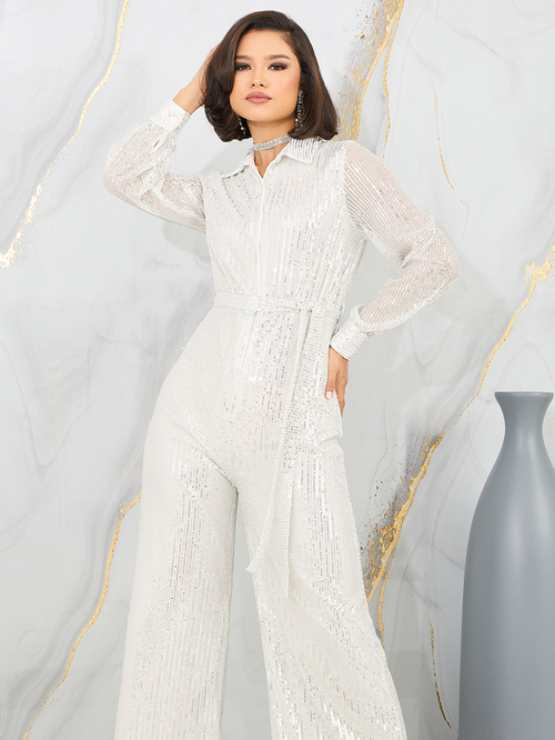 White collared jumpsuit outlet
