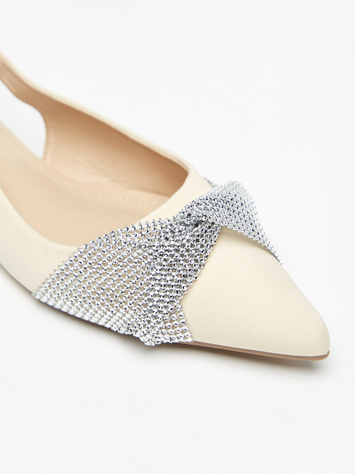 Buy Embellished Sling Back Flat Shoes Cream For Women Styli Saudi