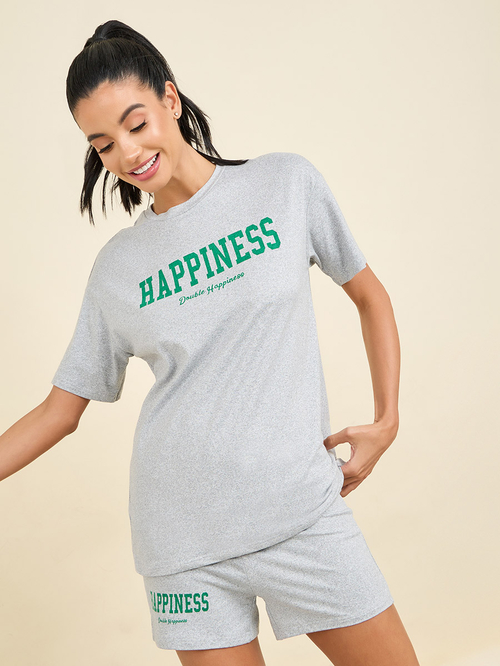 Buy Slogan Print T Shirt Cycling Shorts Lounge Set Grey For Women Styli Saudi