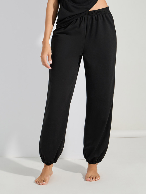 Buy Solid Loopback Top Jogger Set Black For Women Styli UAE