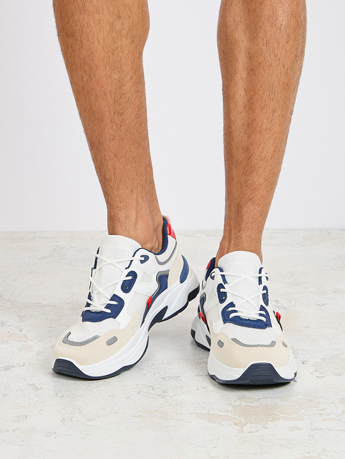 Buy Low Top Color Block Lace Up Sneakers White For Men Styli Saudi