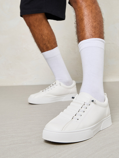 White faux leather platform sneakers top