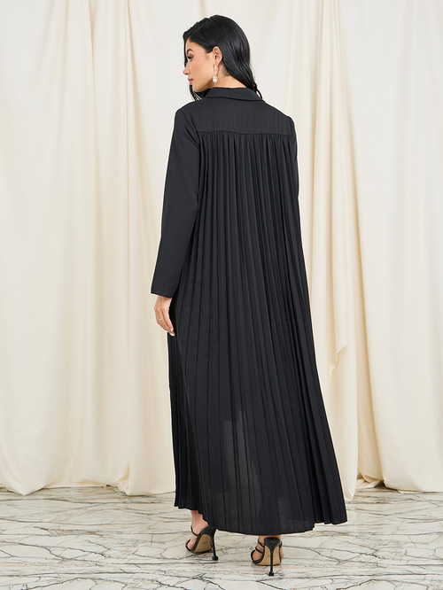Buy Regular Fit Button Up Tailored Pleated Kimono Black For Women Styli Saudi