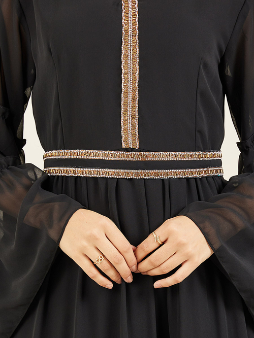 Buy Embroidered Lace Ruffle Detail Tiered Maxi Dress Black For Women Styli UAE