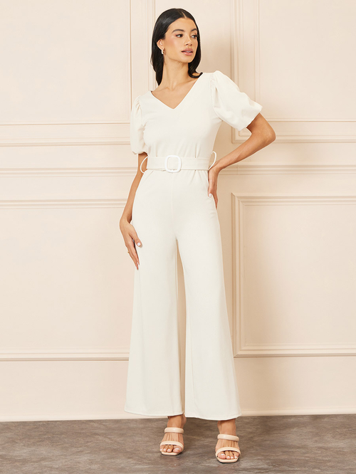 Cream wide leg jumpsuit sales