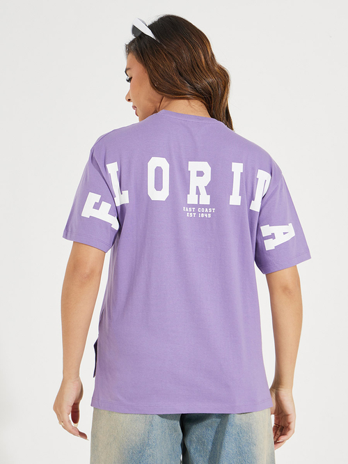 Buy Oversized Back Florida Print Longline T Shirt Purple For Women Styli UAE