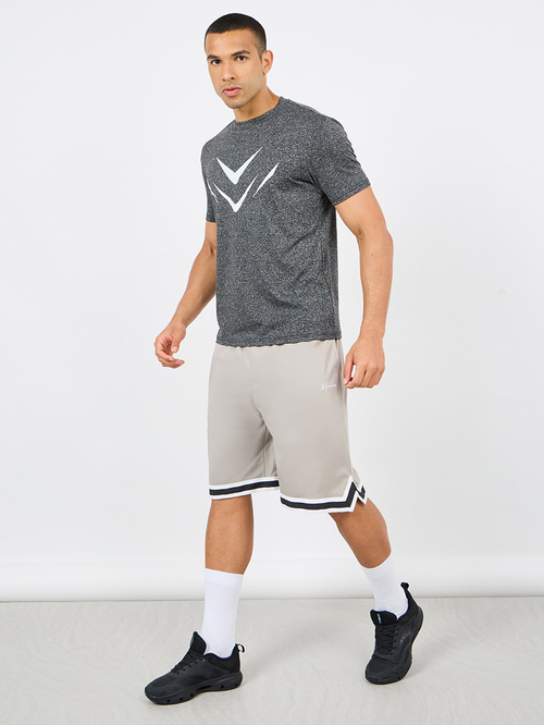 Buy Ultra Soft Micro Poly Basketball Shorts with Contrast Tape Hem Detail Grey For Men Styli Saudi